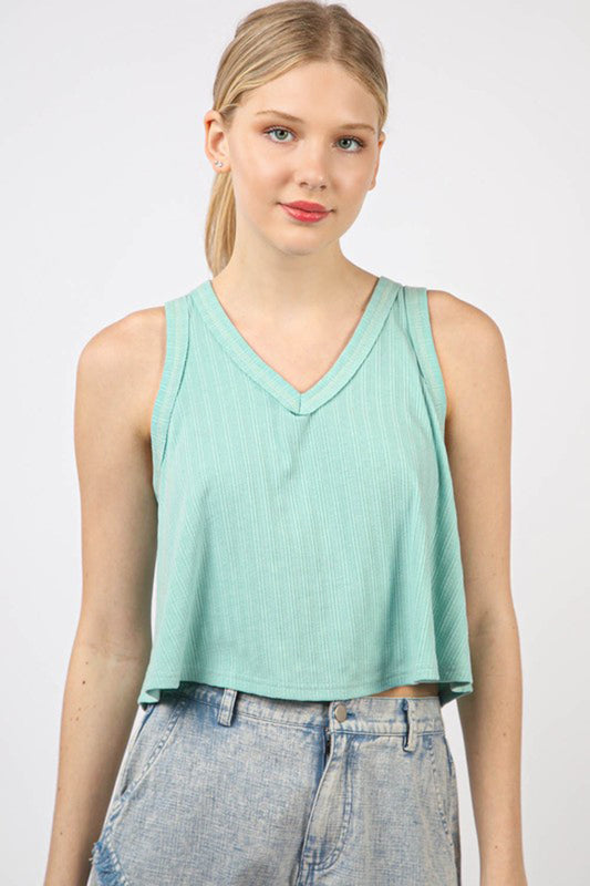 V-Neck Sleeveless Soft Knit Crop Top