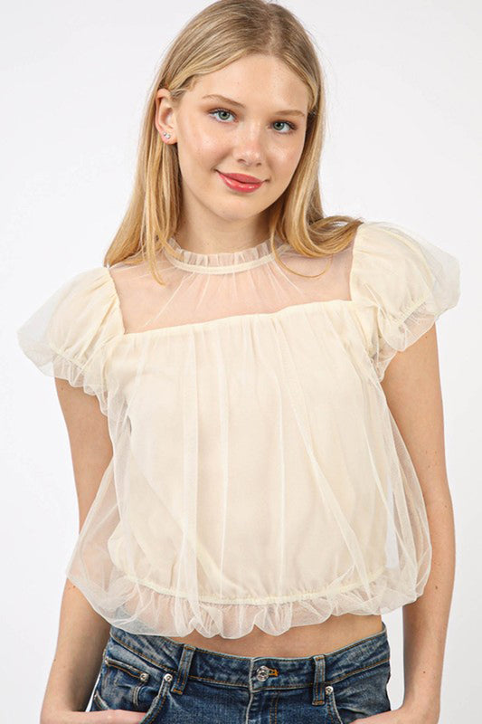 Puff Sleeve Mesh Balletcore Blouse Top