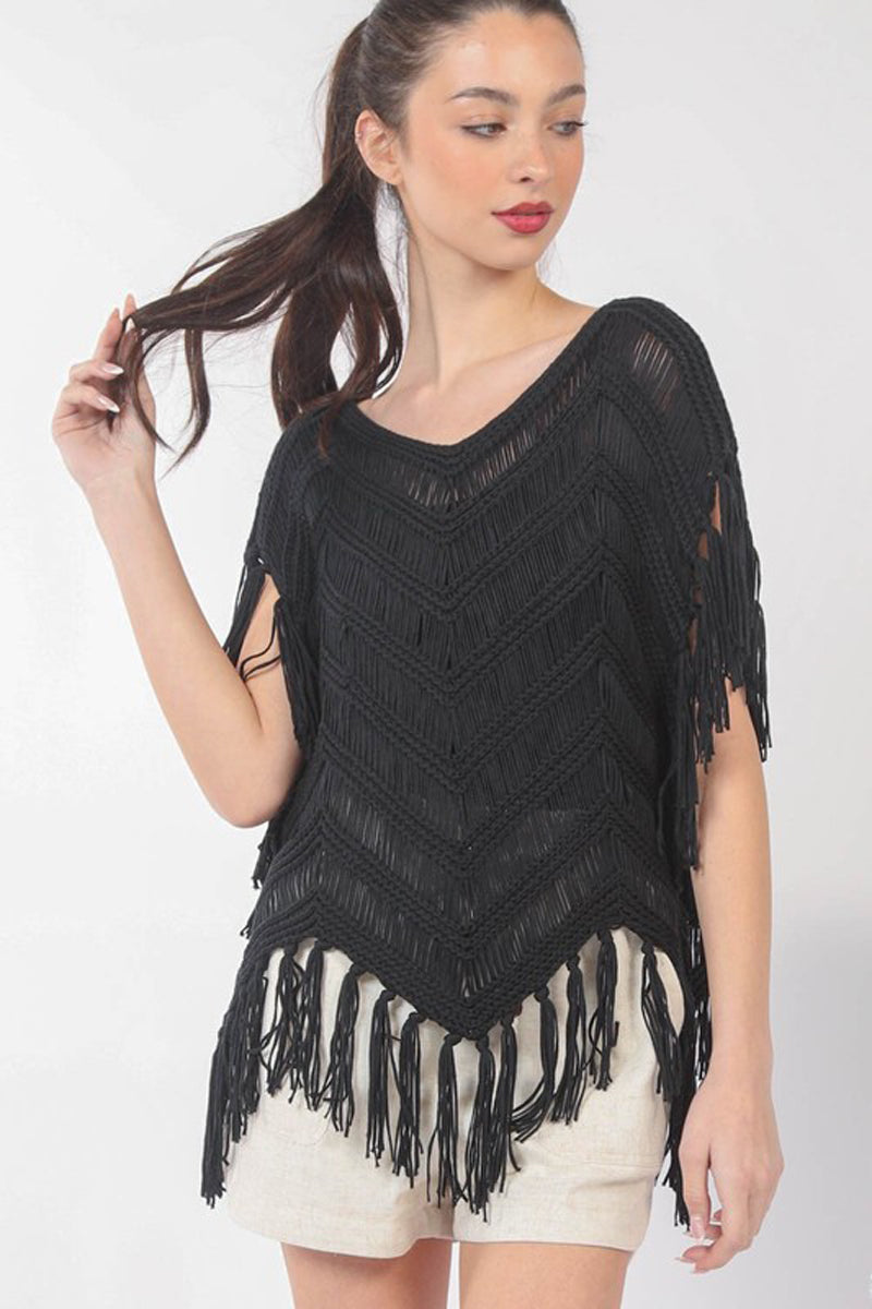 Fringe Detail Oversized Sweater Top