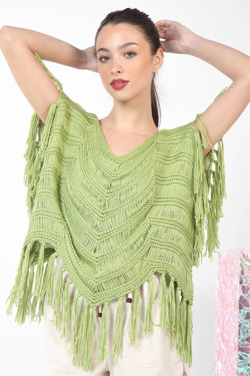 Fringe Detail Oversized Sweater Top