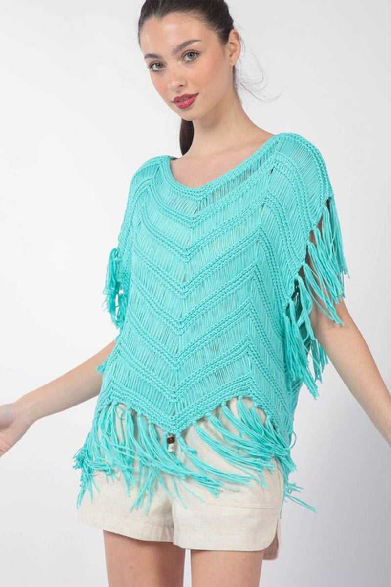 Fringe Detail Oversized Sweater Top