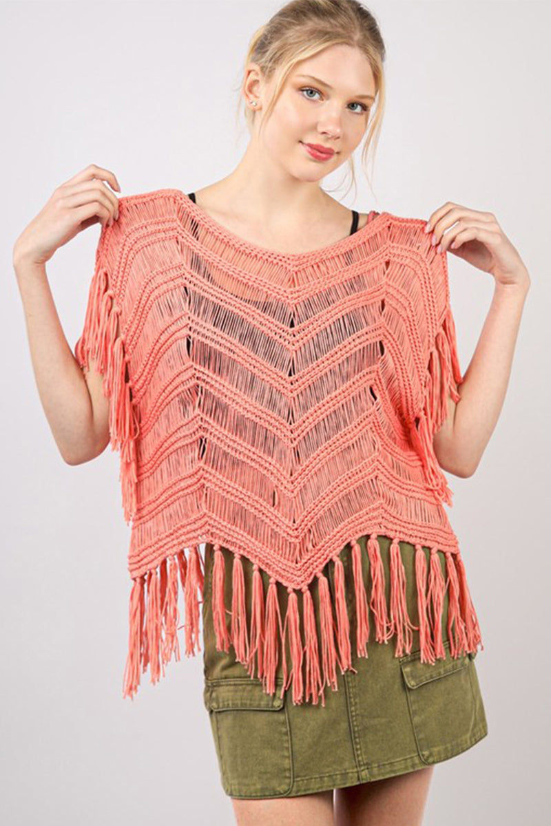 Fringe Detail Oversized Sweater Top