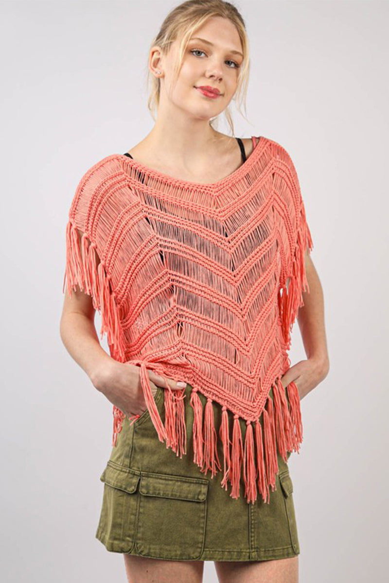 Fringe Detail Oversized Sweater Top