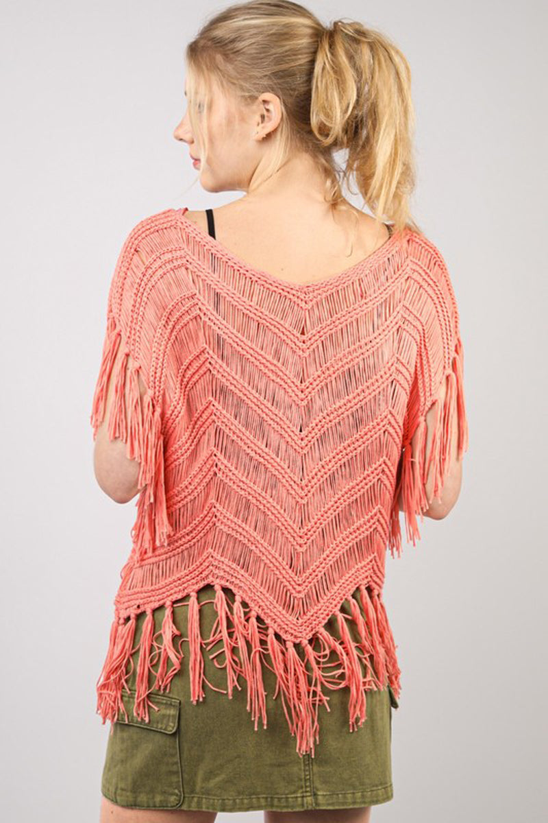 Fringe Detail Oversized Sweater Top