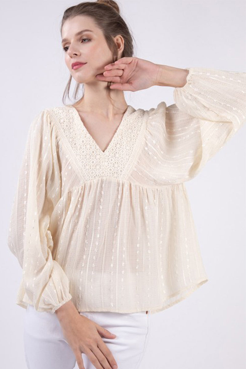 Puff Sleeve Embroidery Blouse Top