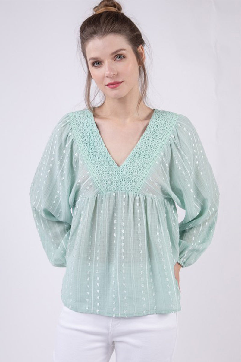 Puff Sleeve Embroidery Blouse Top