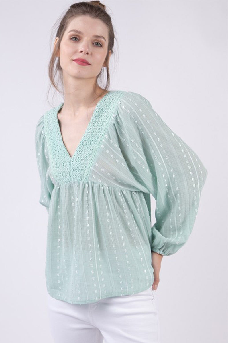 Puff Sleeve Embroidery Blouse Top