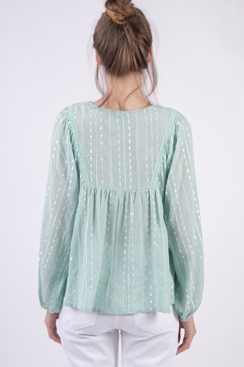 Puff Sleeve Embroidery Blouse Top