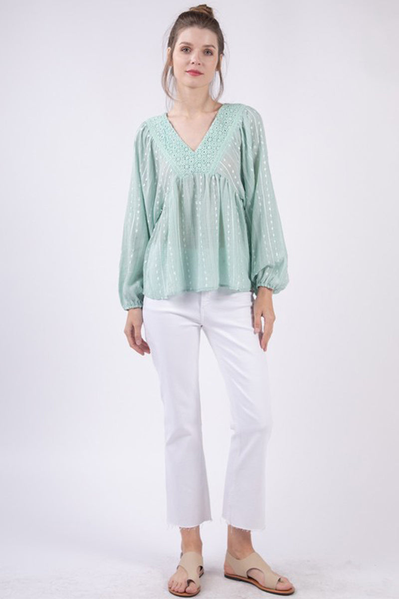 Puff Sleeve Embroidery Blouse Top