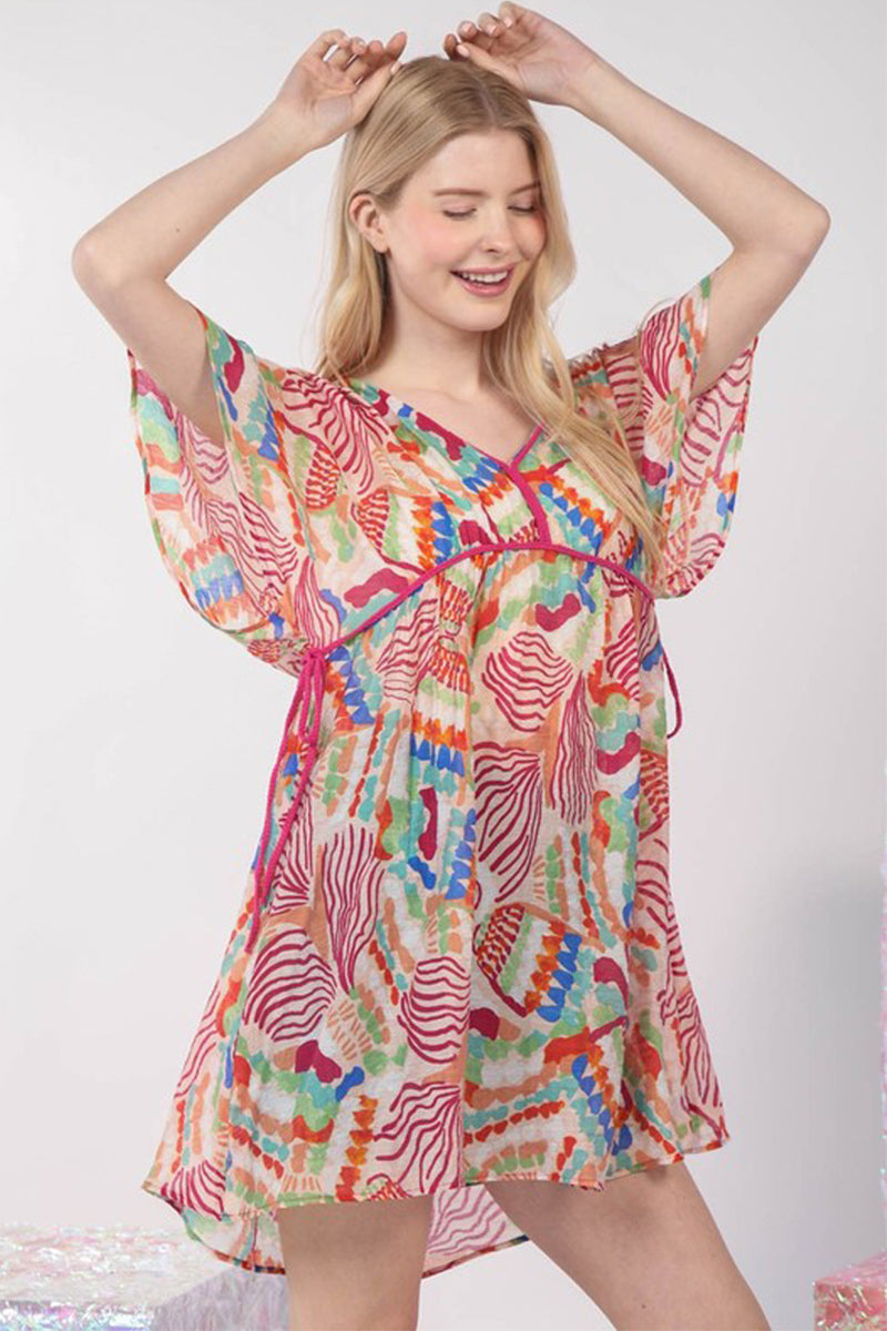 Multi Color Printed Cover-Up Mini Dress