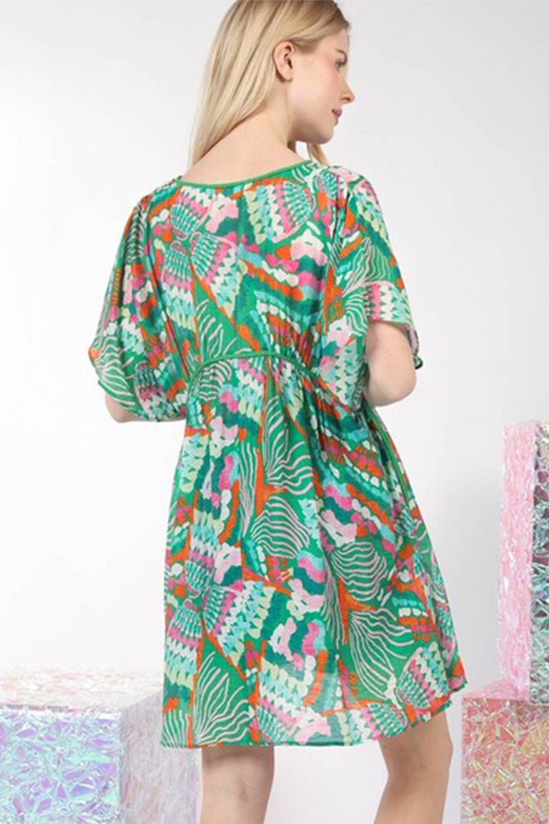 Multi Color Printed Cover-Up Mini Dress