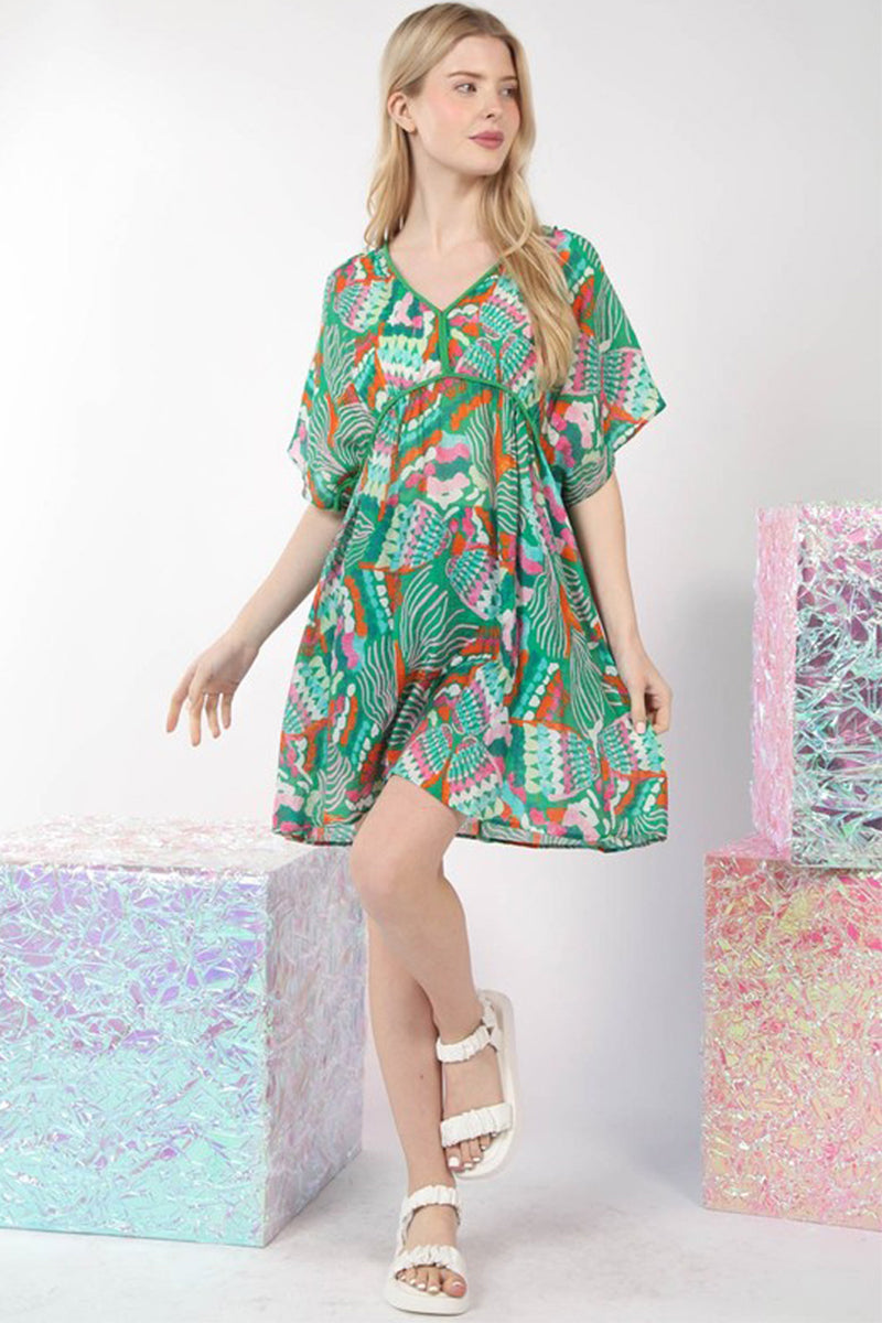 Multi Color Printed Cover-Up Mini Dress