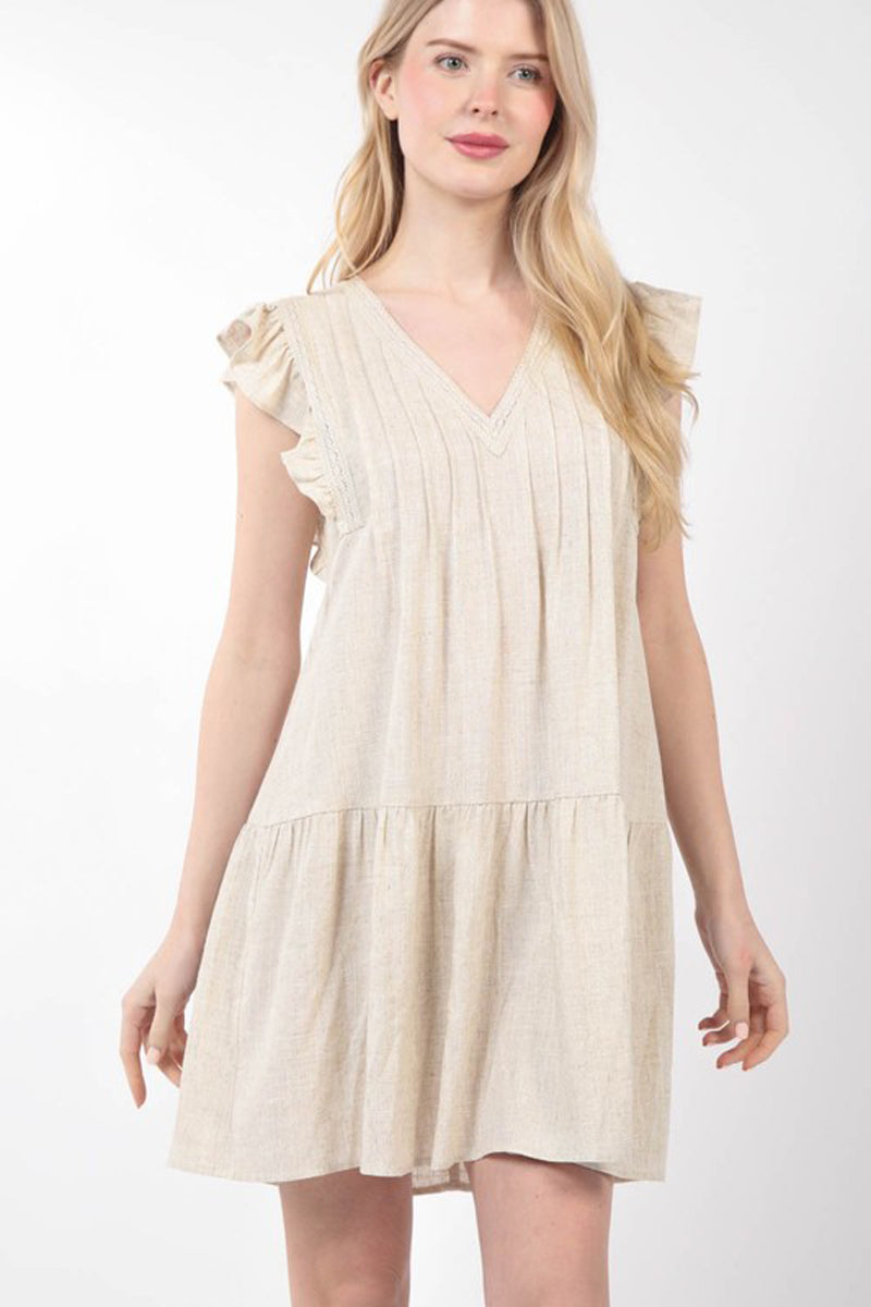 Pintuck Detail Linen Mini Dress