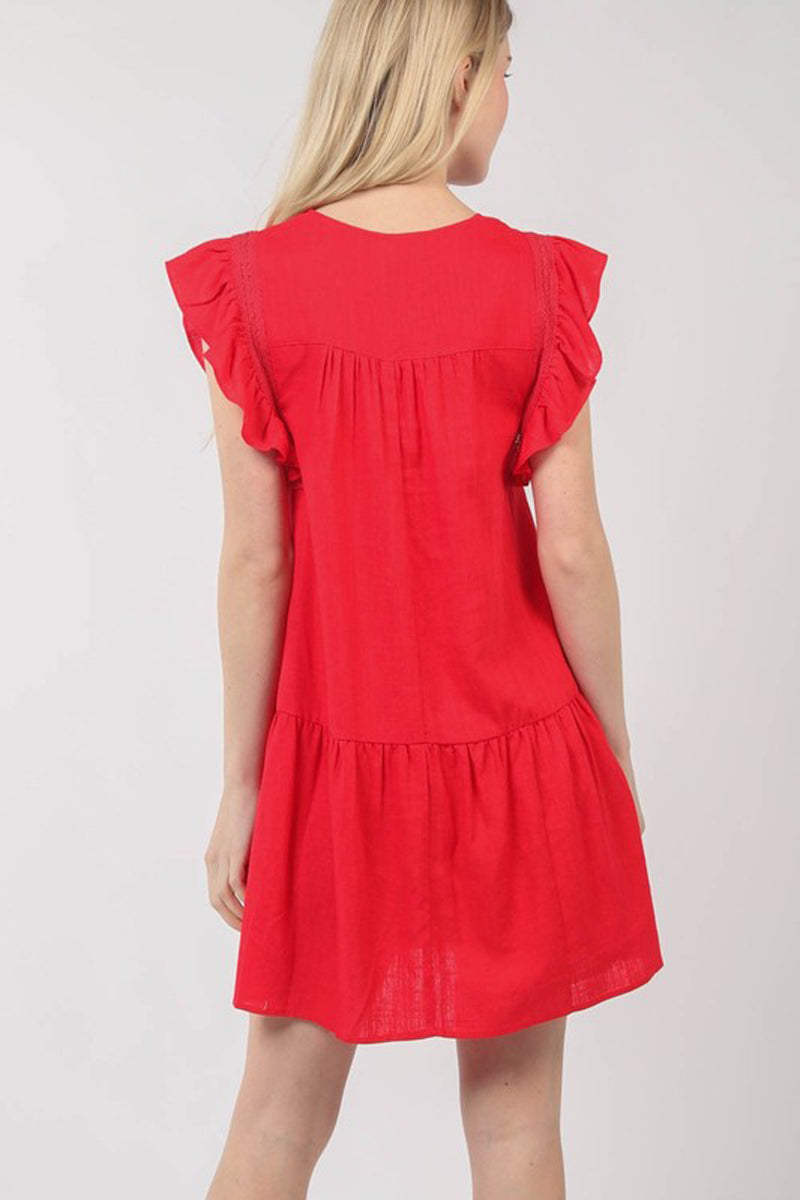 Pintuck Detail Linen Mini Dress