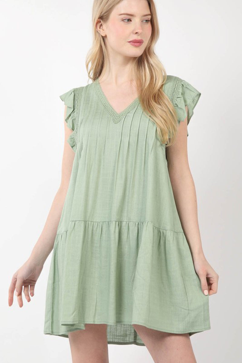 Pintuck Detail Linen Mini Dress