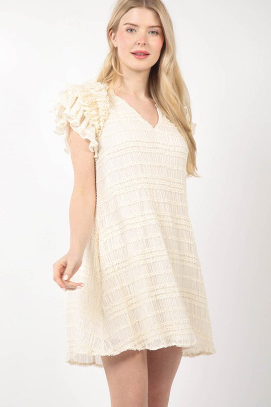 Ruffled Textured Woven Mini Dress