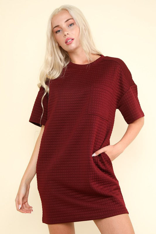 Oversized Quilted Basic Shift Mini Dress