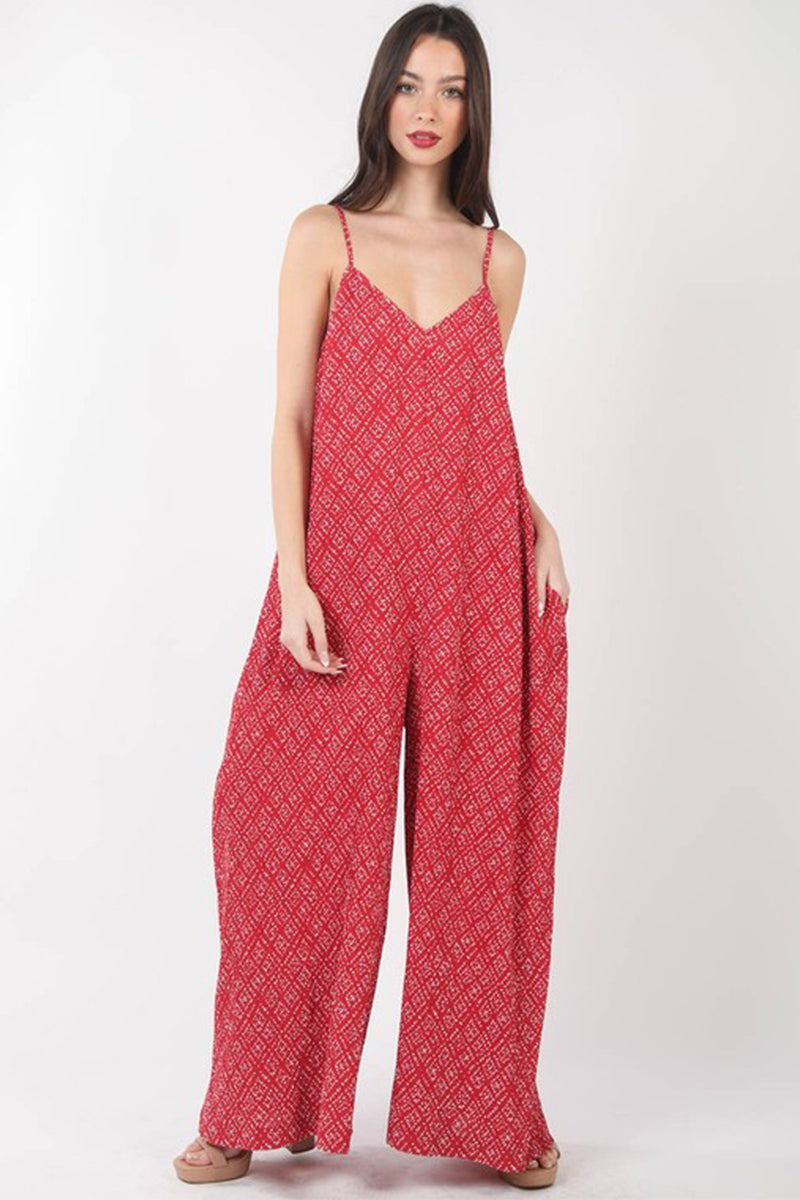 Sleeveless Pleated Wide Leg Jumpsuit with Pockets