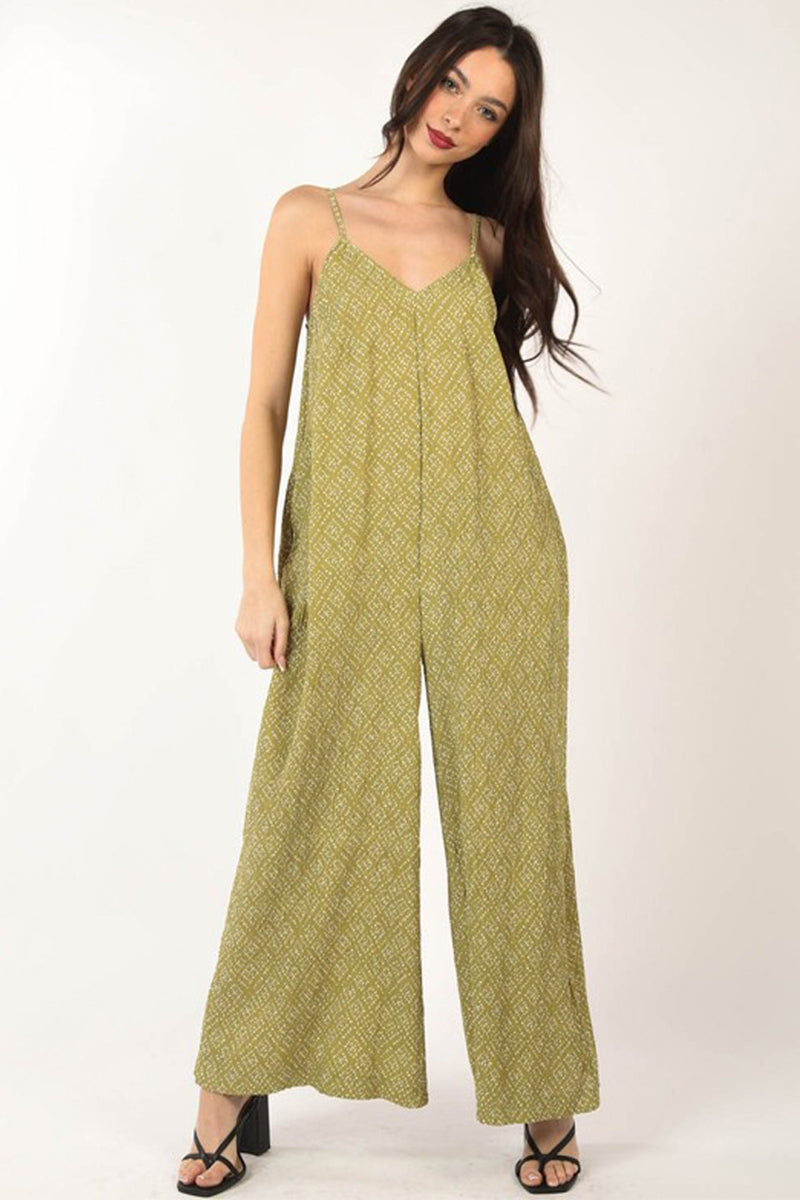 Sleeveless Pleated Wide Leg Jumpsuit with Pockets