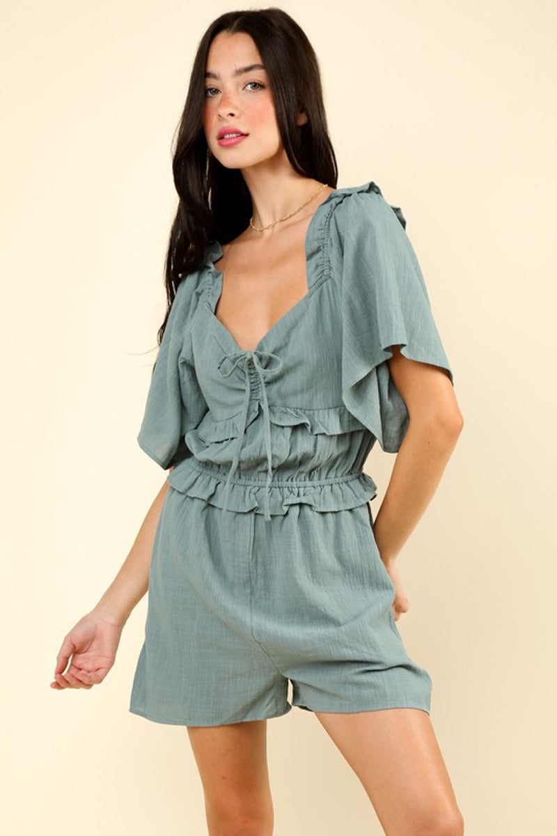 Sweetheart Neckline Solid Woven Romper