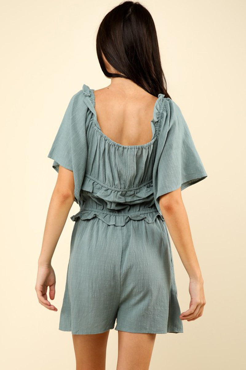 Sweetheart Neckline Solid Woven Romper