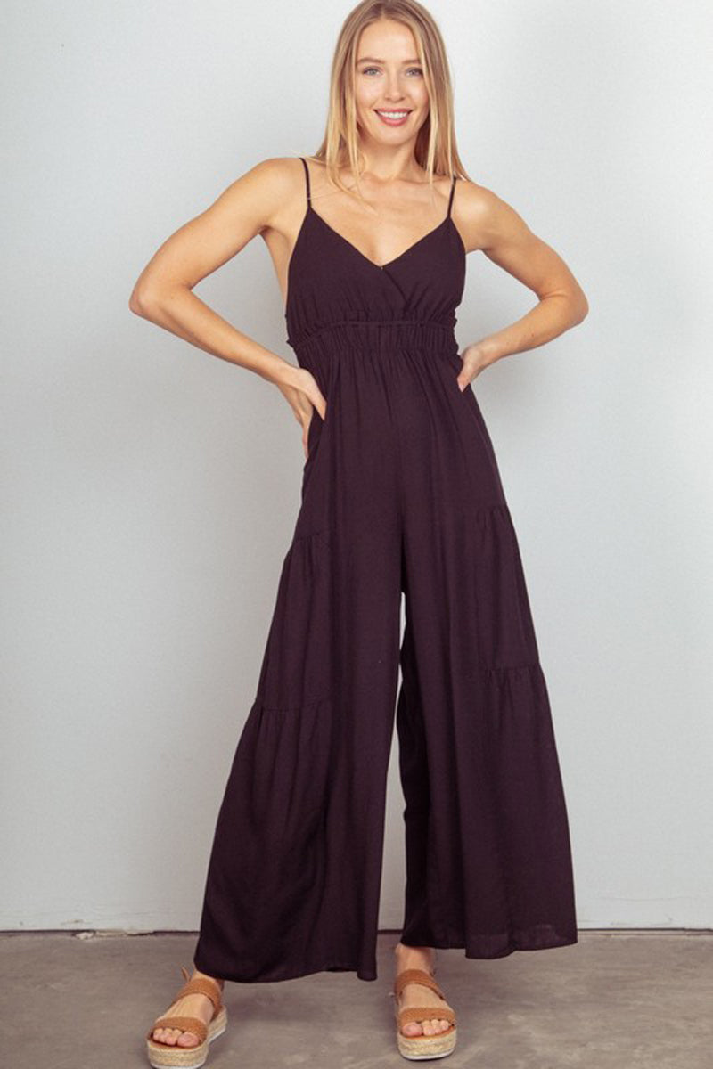 Solid Woven Wide Leg Jumpsuit