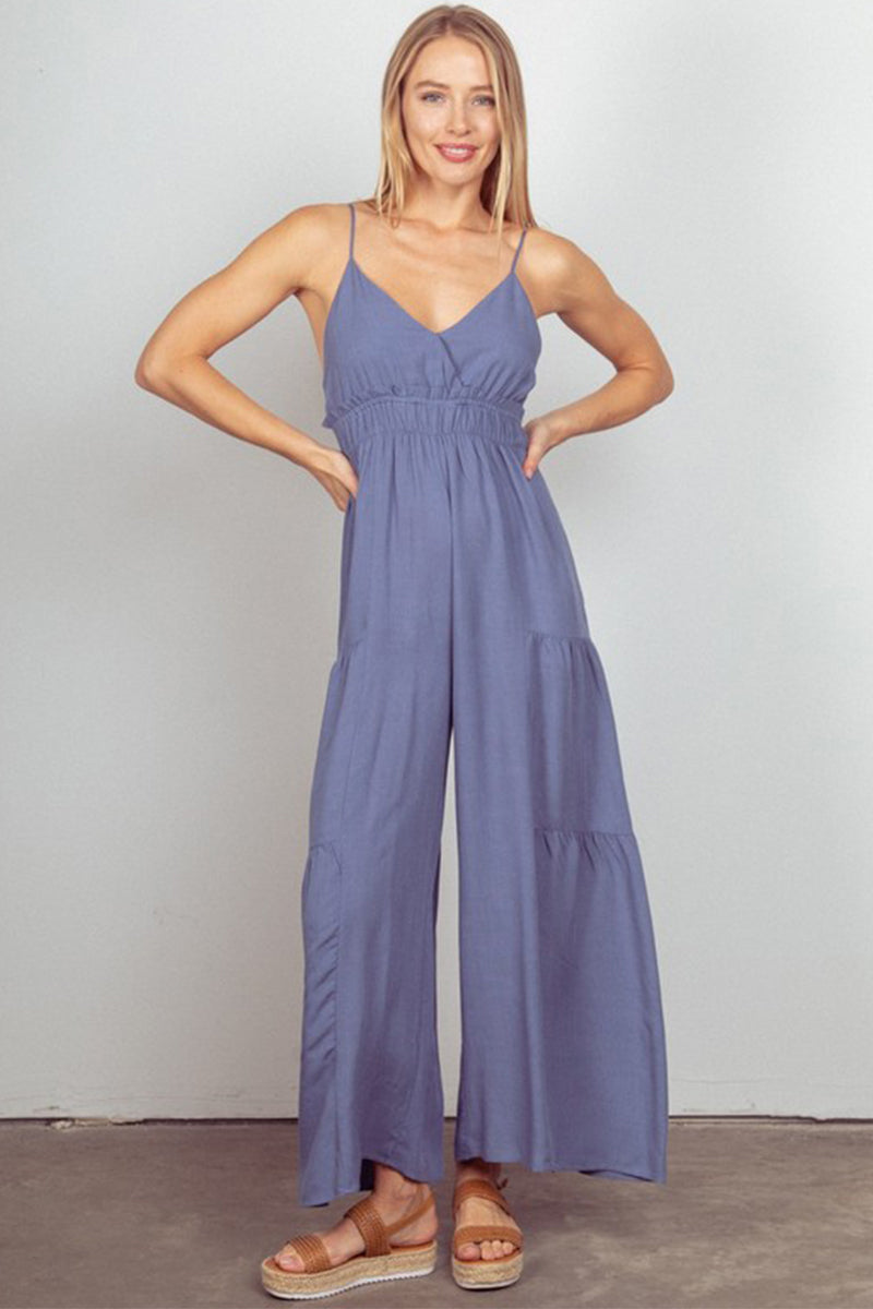 Solid Woven Wide Leg Jumpsuit