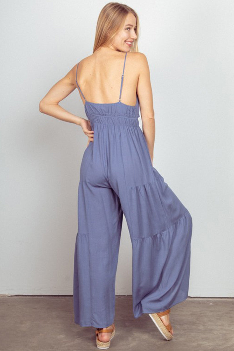 Solid Woven Wide Leg Jumpsuit