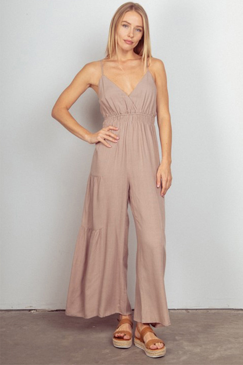 Solid Woven Wide Leg Jumpsuit