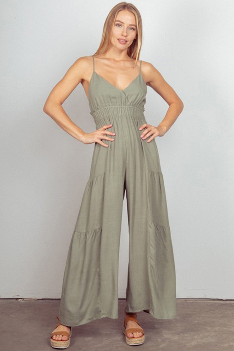 Solid Woven Wide Leg Jumpsuit