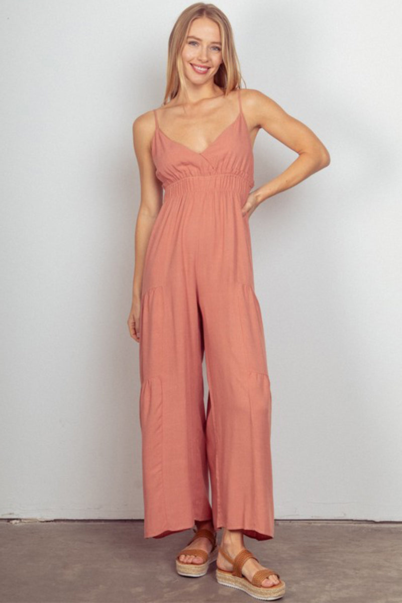 Solid Woven Wide Leg Jumpsuit