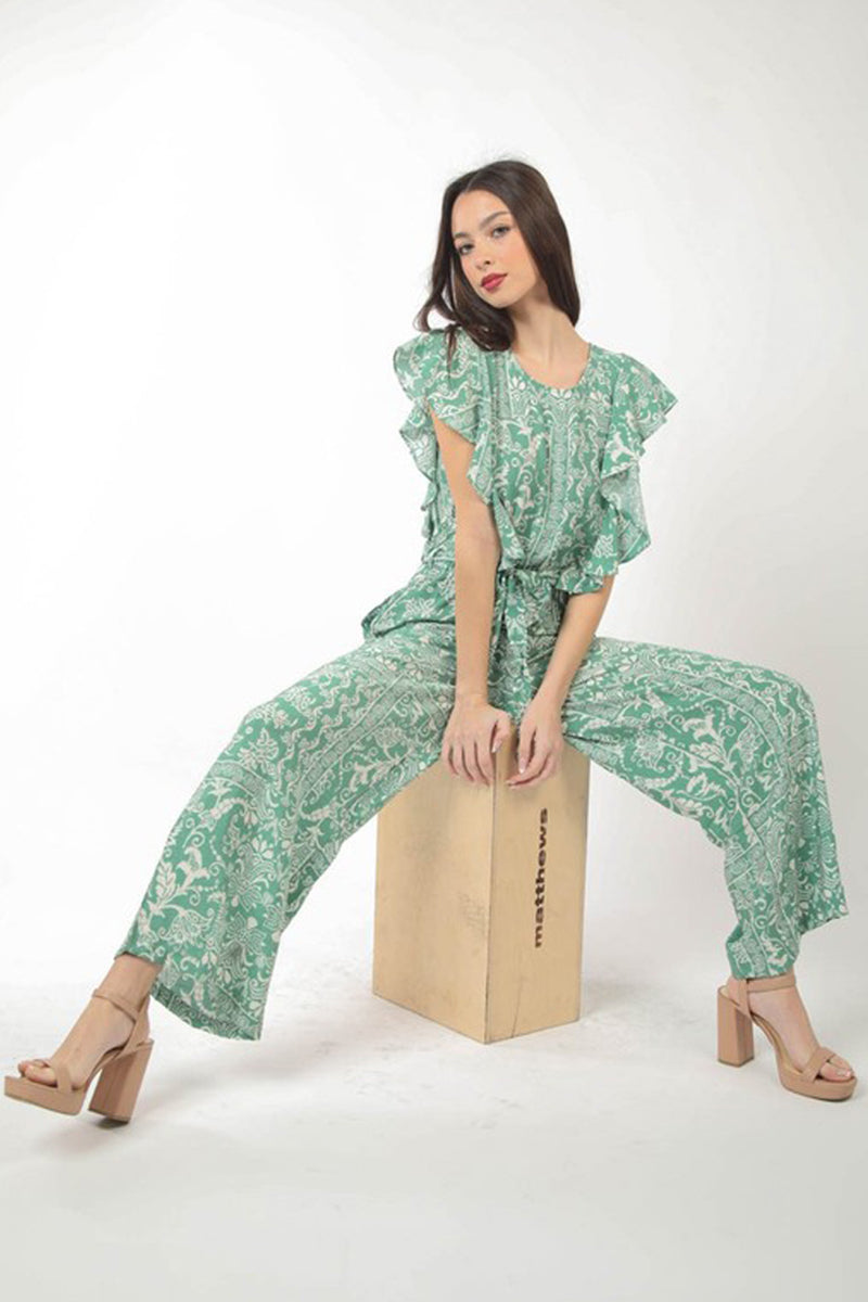 Printed Ruffle Sleeve Jumpsuit