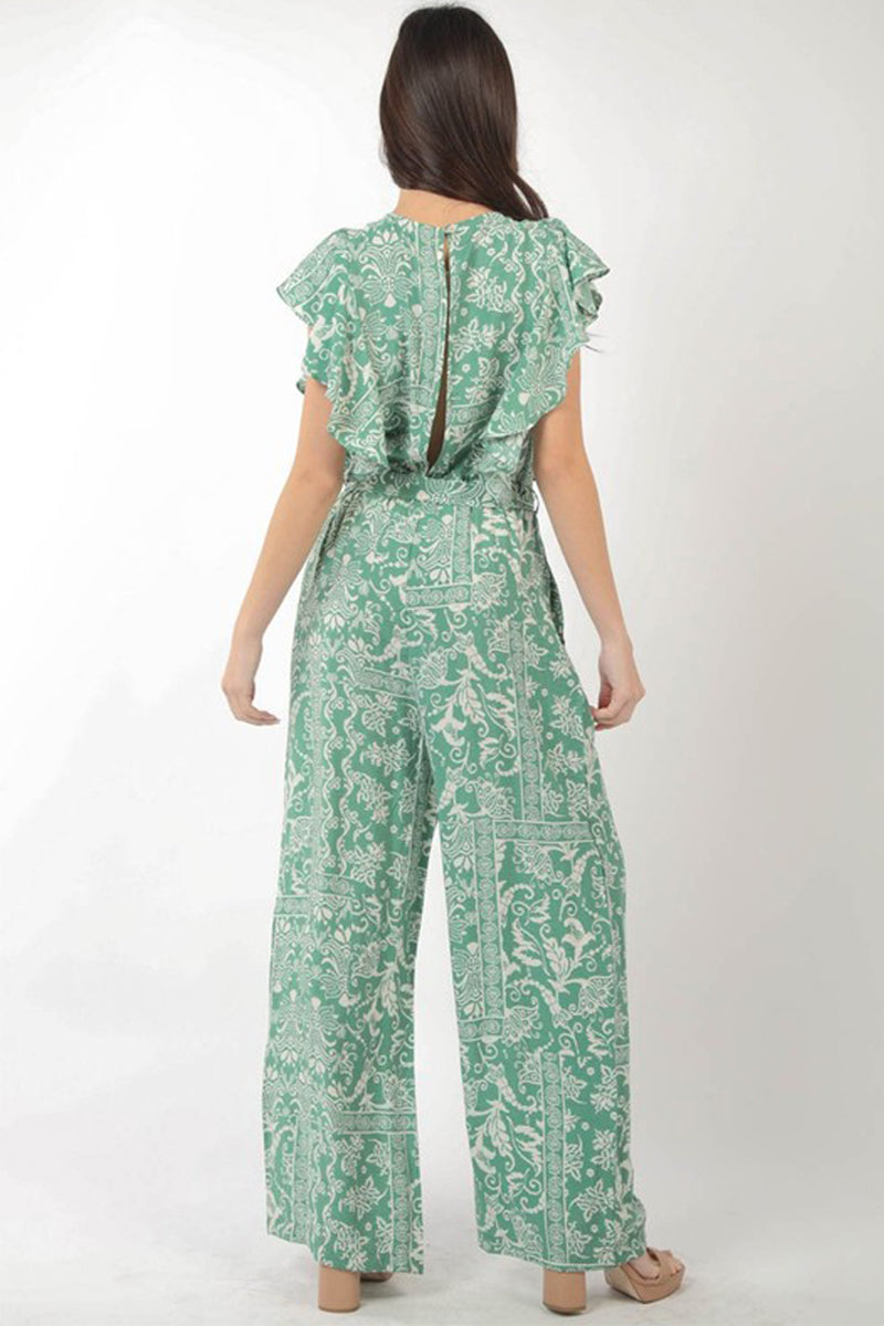 Printed Ruffle Sleeve Jumpsuit