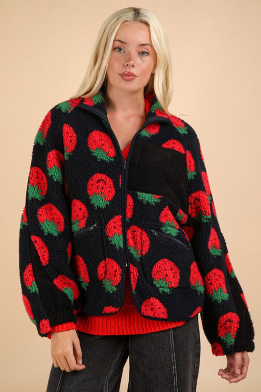 Oversized Printed Fleece Jacket