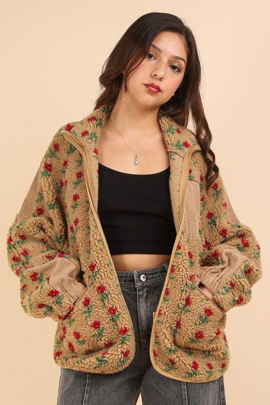 Oversized Printed Fleece Jacket