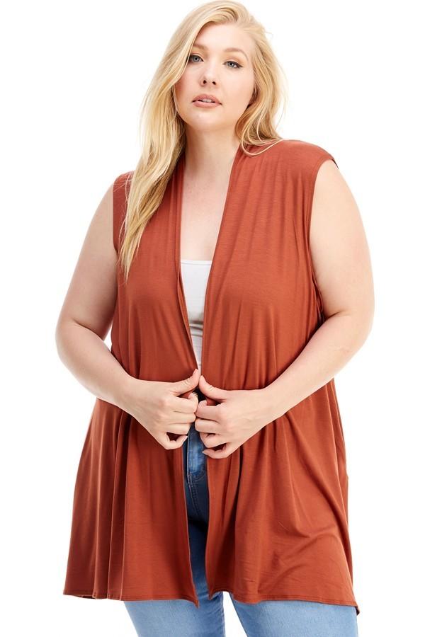 Long sleeveless cardigan plus on sale size