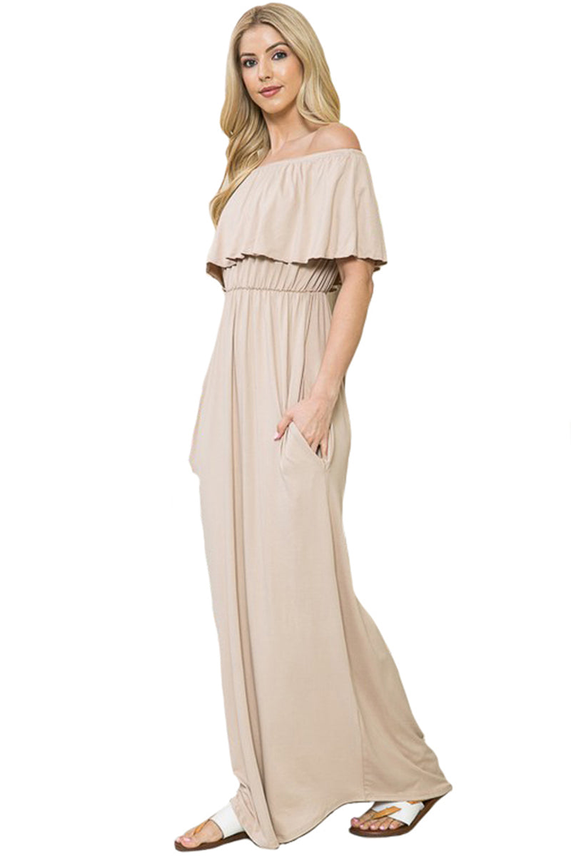 Off the shoulder 2025 maxi dress with pockets