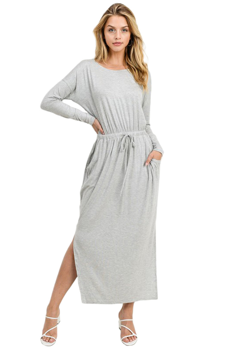 Drawstring waist midi clearance dress