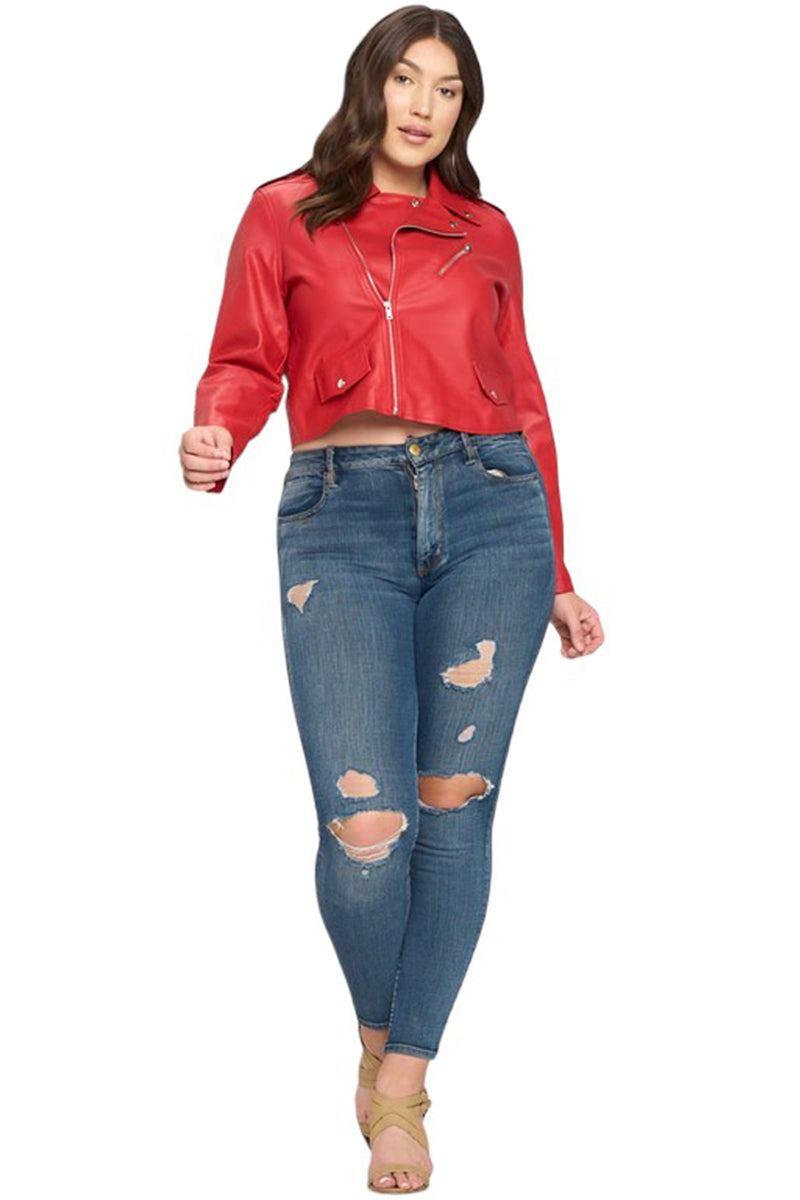 PU Faux Leather Crop Jacket Plus Size