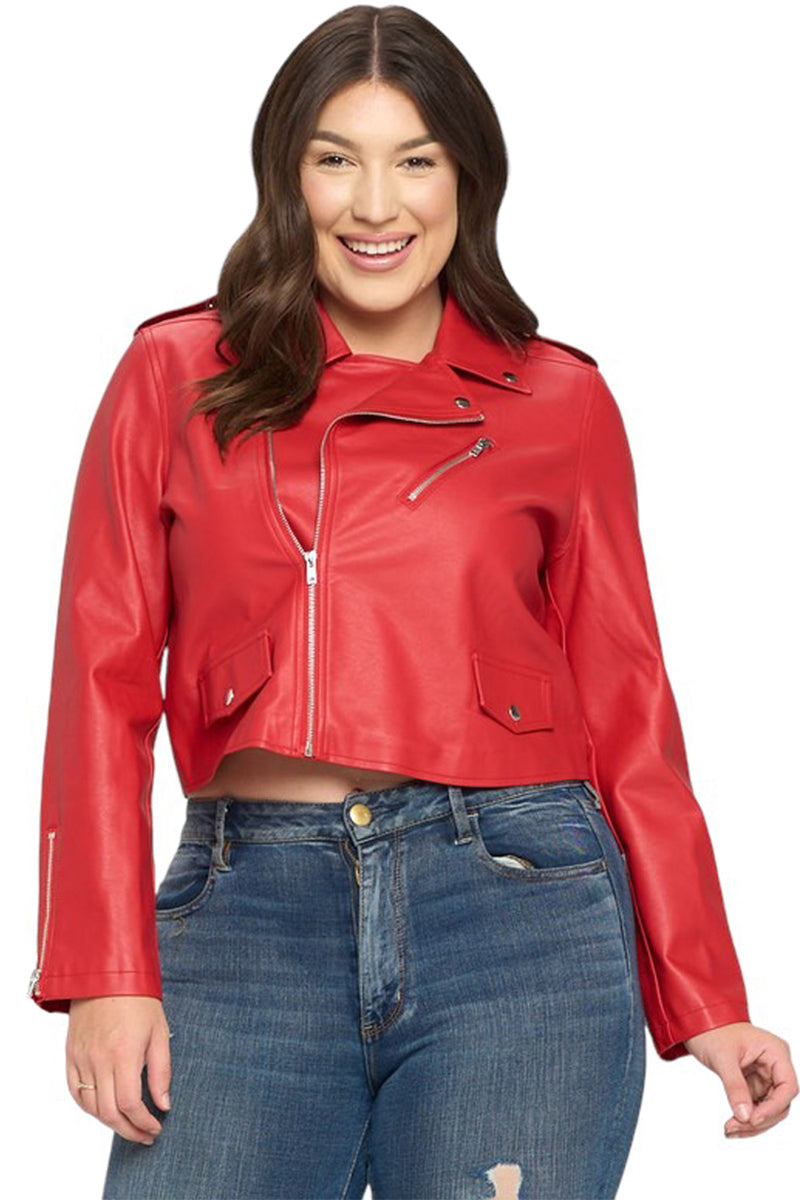 PU Faux Leather Crop Jacket Plus Size